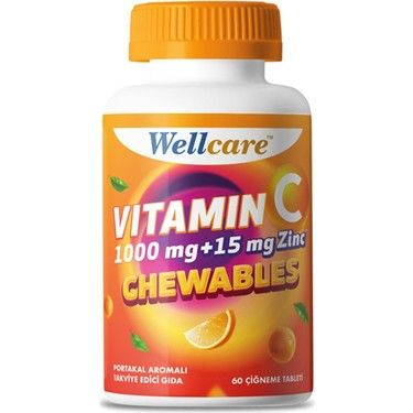Wellcare Vitamin C 1000 mg & 15 mg Çinko 30 Çiğneme Tableti